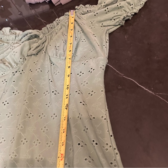 Hearts & Heels Sage Green Floral Smocked Babydoll Mini Dress Coquette Milkmaid - Picture 9 of 10